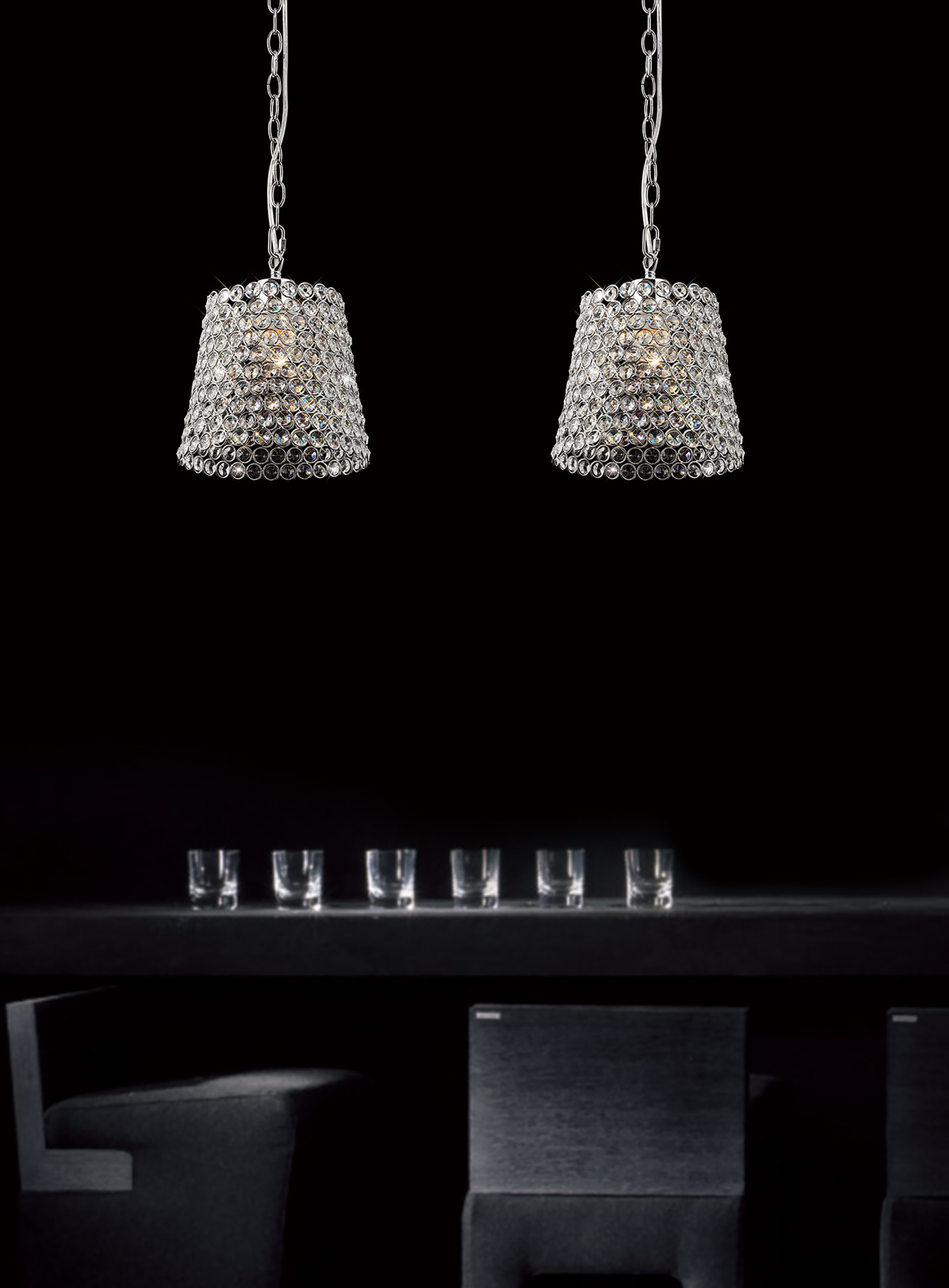 Kudo Polished Chrome Shades Diyas Glass Shades
